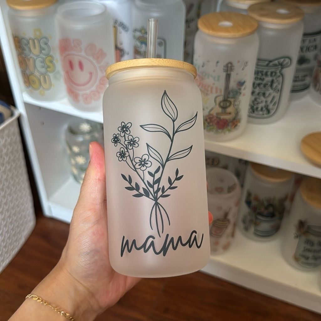 Mama Flower Glass Personalized